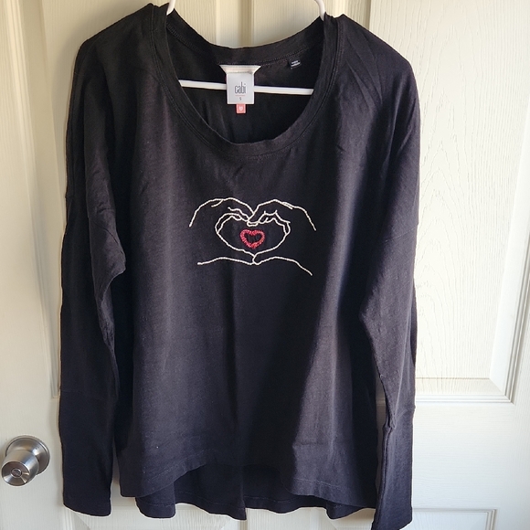 CAbi Tops - CAbi Black Long Sleeve Tee with Heart Hand Embroidery